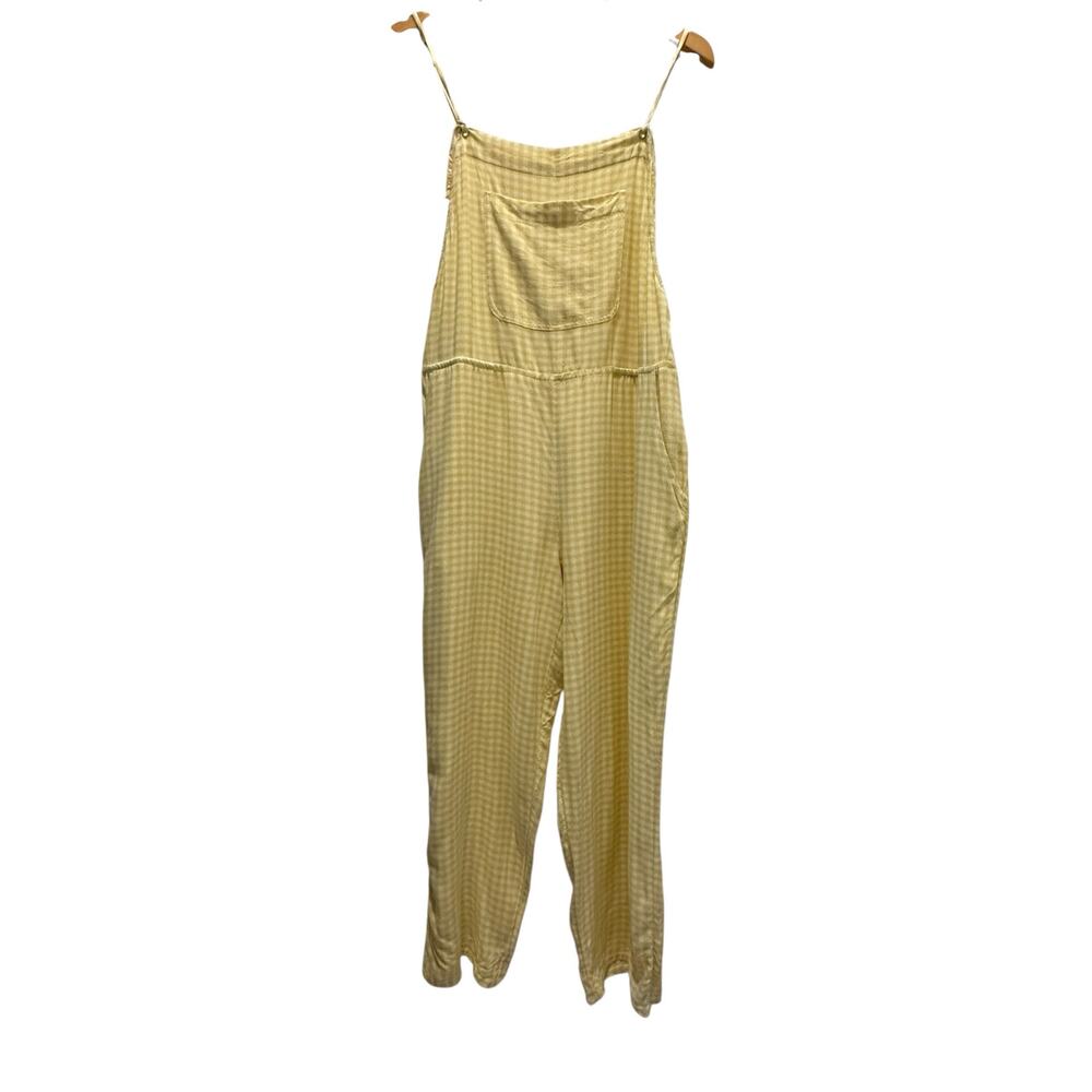 RVCA Women’s Yellow Gingham WideLeg Overalls Size M Cottagecore Picnic Coastal - Picture 2 of 13